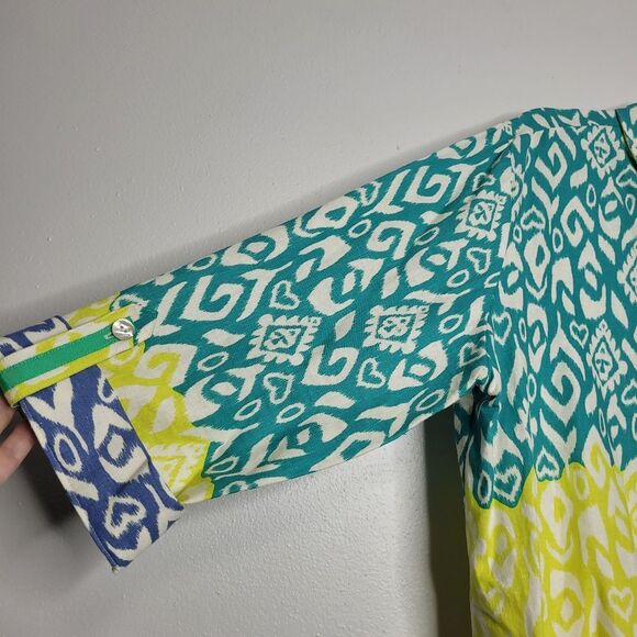 TRU LUXE button front tunic Linen Blend Vacation Bright Casual 3/4 Sleeve Xl - Picture 5 of 9